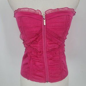 Eien Pink Corset Bustier Full Front Zip Satin Ruffle Strapless Size Small